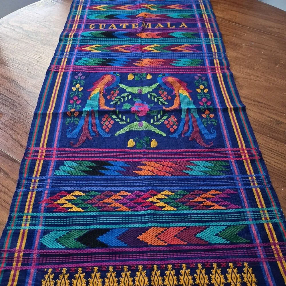 Guatamela Quetzal Bird Hand Woven Textile Table Runner Wall Hanging 49 x 17 IN
